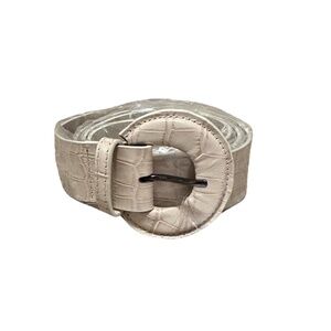 Jagger Neutral Croc-Embossed Round Buckle Women's Belt